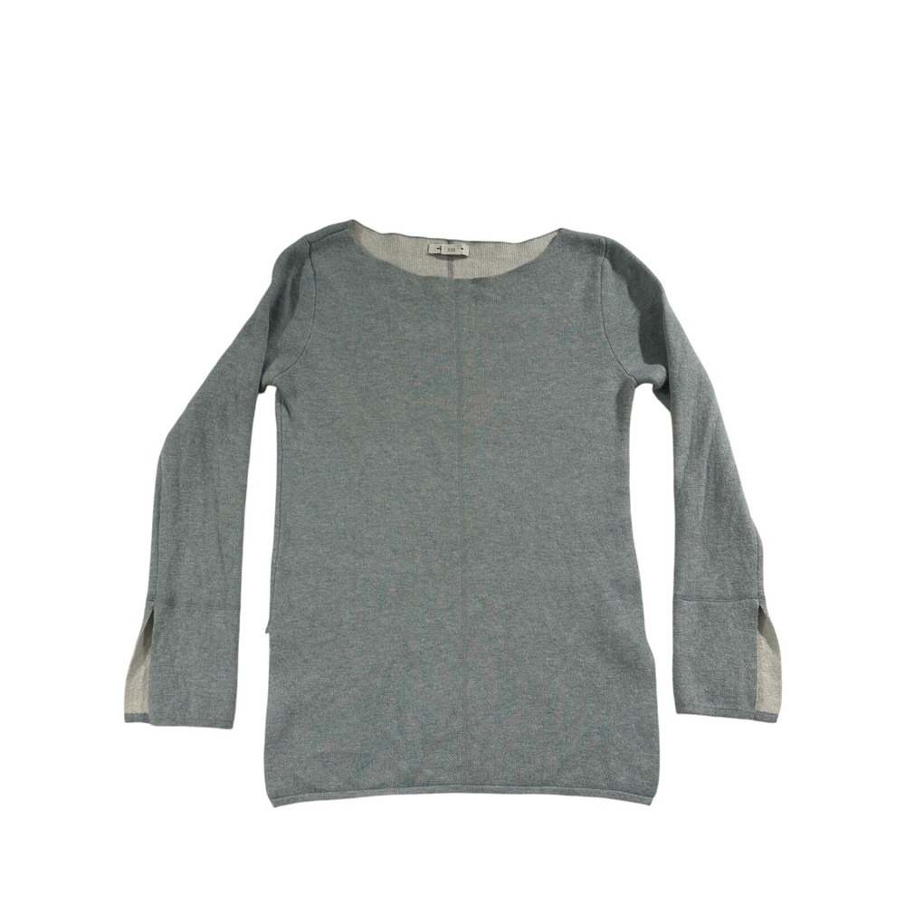 Club Monaco Womens Blue Grey Wool Alpaca Blend Boat Neck Split Cuff Sweater M